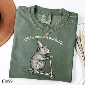 Off To Cause A Kerfuffle Comfort Colors Shirt Funny Groundhog Scooter Tshirt Silly Animal Mental Health Tee Adult Humor Sarcastic T-Shirt