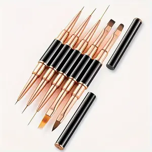 Professional Nail Art Brush Set, 5 Counts/set Double-ended Nail Art Brush & Nail Liner Pen, DIY Nail Art Tool for Home & Salon Use, Manicure Brush