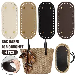 4 PCS Bag Bases for Crochet Pu Leather Purse Bottoms for Crocheting Long Oval Bag Bottom with Holes Purse Making Supplies for DIY Crochet Handbag Shoulder Bags Making Craft
