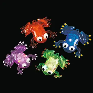 3" Flashing Squishy Red, Green, Purple & Blue Frogs with Beads - 12 Pc.