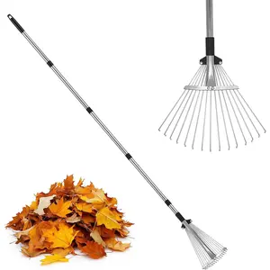 Adjustable Metal-Leaf Rake with Telescopic Handle - Lawn & Garden Tool for Grass, Leaves & Shrubs - Heavy Duty Yard Rake for Adults, Women &