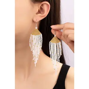 LA3accessories Boho long Handwoven seed bead eagle earrings