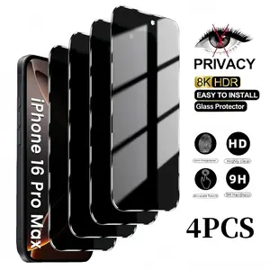 4 PCS Privacy Screen Protector for iPhone 17 Air 16E 16 15 14 13 Pro Max Plus Full Coverage Anti Spy Tempered Glass Film 9H Hardness No Bubbles Case Friendly