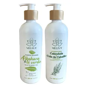 Meliva Artisanal Basil & Green Tea Shampoo & Calendula & Horse Tail Conditioner Set - Combats Dandruff & Hydrates Hair - 480ml Each - Natural Hair Care Routine