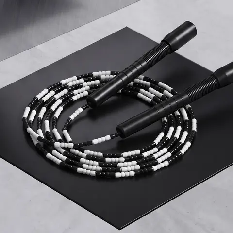 YUEDONG TPU Beaded Polypropylene Jump Rope - Unisex, Adjustable, 20cm Non-Slip Handles, Soft Bead Impact, Click-Click Rhythm, Detangling, 9.5 ft Max, Carrying Mesh Bag, Beginner-Friendly Home Workout Equipment, Indoor Fitness Skipping Rope