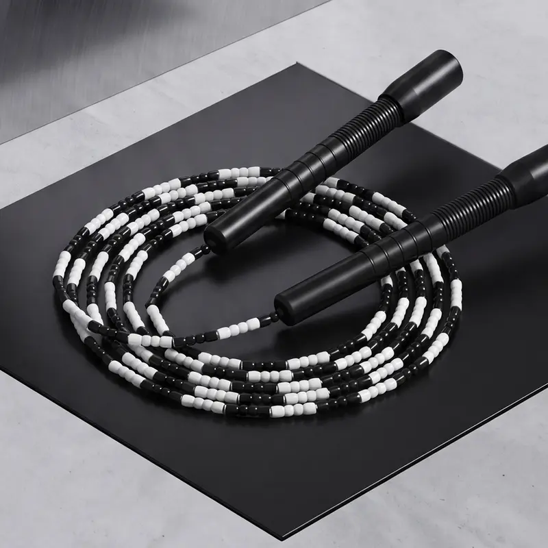 YUEDONG TPU Beaded Polypropylene Jump Rope - Unisex, Adjustable, 20cm Non-Slip Handles, Soft Bead Impact, Click-Click Rhythm, Detangling, 9.5 ft Max, Carrying Mesh Bag, Beginner-Friendly Home Workout Equipment, Indoor Fitness Skipping Rope