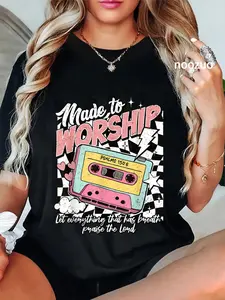 100% Cotton Retro Cassette Made to Worship Psalms 150:6 Christian Music T-Shirt
