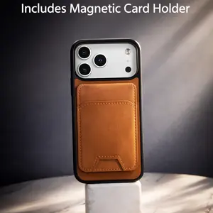 Magnetic iPhone Case with Built-in Magnetic Ring for iPhone 17 Pro Max 16 15 14 13 12 , Includes Genuine Leather Magnetic Card Holder, Slim Protective Cover