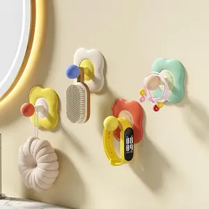 4pcs Dopamine Flower No - Drill Hooks | Entry Door Key Holder, Bathroom Towel Rack | Heavy - Duty Coat Hooks (Ins Style, Multi - Scene Use), Utility Hooks