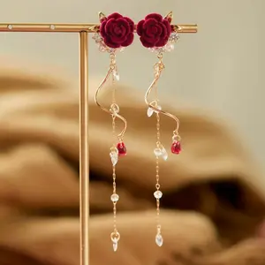 LisiZen Vintage Red Rose Earrings Mosquito Coil Stud Earrings DZEH4686