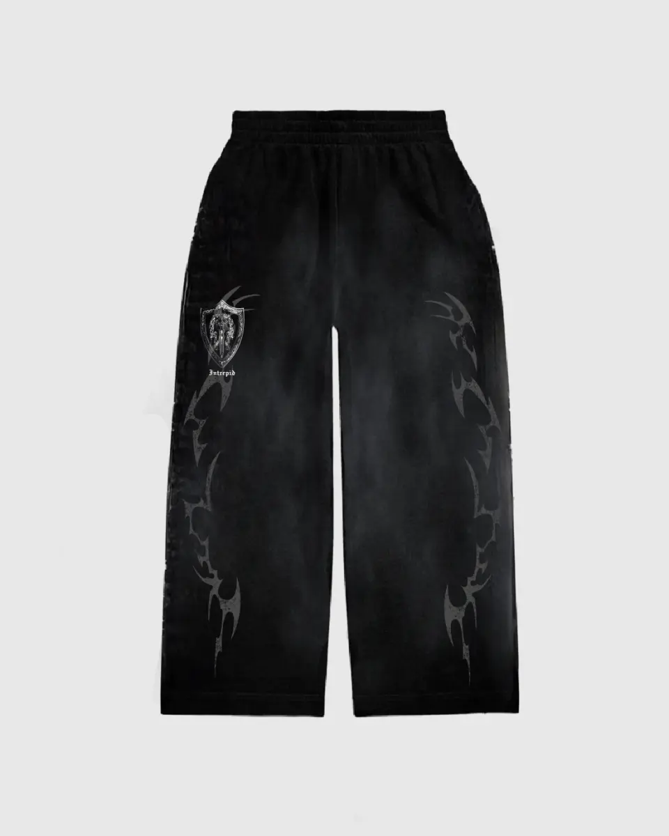 Intrepid Athletic Men's Stone Wash Flared Sweatpants - Vintage Graphic, Heavyweight Cotton Knit Fabric, Oversized Fit, Hem, Aesthetic