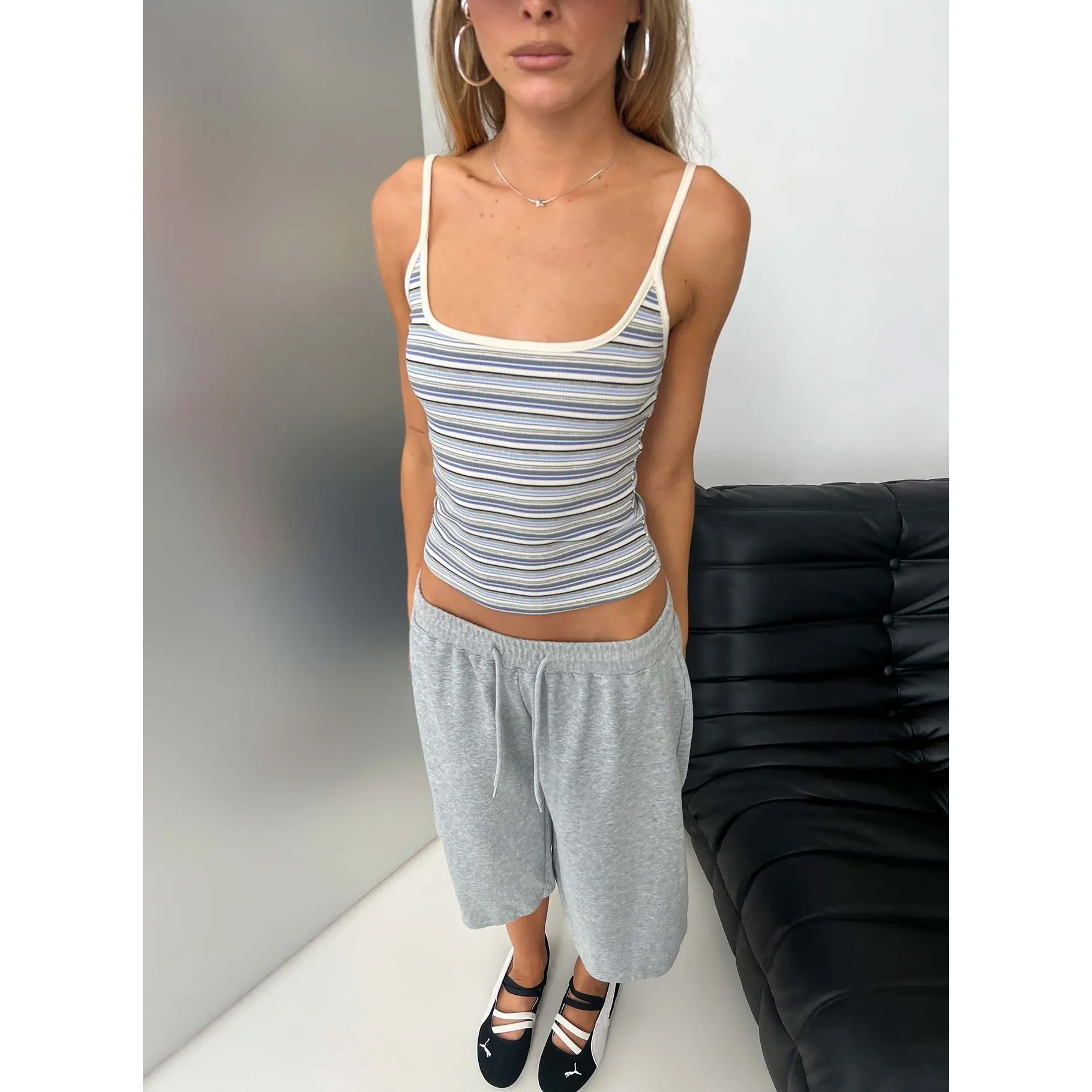 Giya Contrast Trim Cami Top Blue Stripe