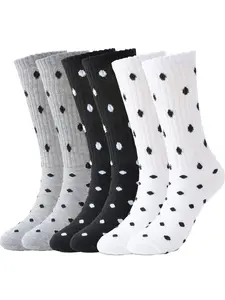 3 pairs of simple and stylish polka dot stacked socks, comfortable and breathable casual mid-calf socks, suitable for women's daily wear and versatile matching socks