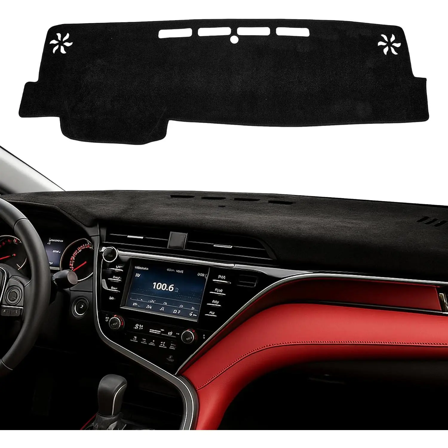 KDO Custom Fit Dashboard Cover for Toyota Camry 2018-2024, Car Auto Accessory, Car Interior Protector with Thick Layered Fabric, Precision Vent Cutouts, Non-Slip Silicone Backing, UV Protection, Roll-Packed Ready to Use (Black)