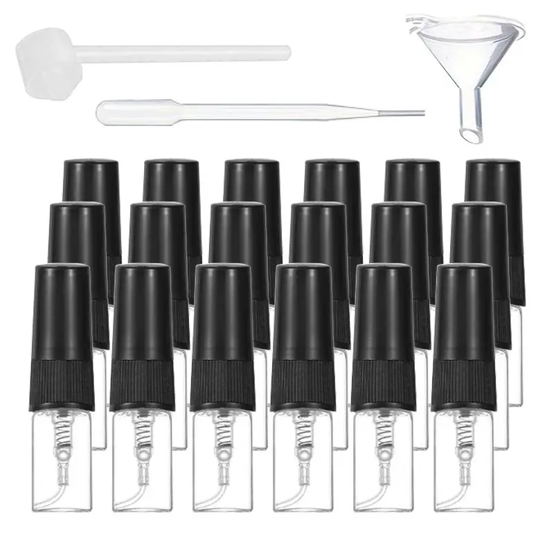 Portable Lightweight Perfume Bottle Set, 21pcs/set Including 18pcs 2ml Empty Cosmetic Makeup Perfume Spray Bottle and 3 Accessories, Refillable Perfume Atomizer Bottle, Travel Sprayer Bottle, Perfume Dispenser, Skin Care Tools, Portable Perfume Bottles