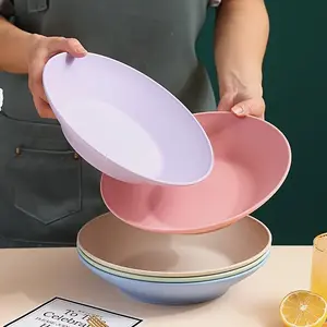 Set of 5 Large Round Plastic Dinner Plates, Striped Design, Perfect for Noodles, Steak, Salad, Fish, Fruit, Durable & Stylish