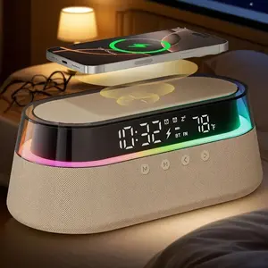 6-in-1 Multifunctional Smart Alarm Clock with 15W Wireless Charging, Speaker, FM Radio & RGB Night Light