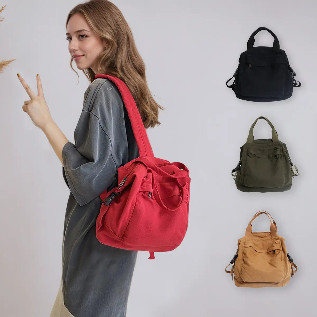 Women's Trendy Durable Casual Black Canvas Backpack for Adults - Multi-Zipper Pockets, Adjustable Strap, Double Top-Handle Rucksack for Travel, Christmas Gifting, Durable Backpack