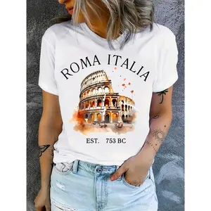 Italian Rome Print T-Shirt, Rome Colosseum T-Shirt