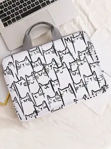 Cat Pattern Notebook Bag, Soft Laptop Sleeve, Tablet Case, Zipper Storage Pouch, Casual Style, All Seasons, Valentine's Day Gift
