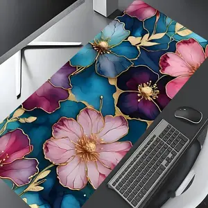 Luxury Gold Flower Pattern Extra Large Gaming Mouse Pad, Stylish Desk Decoration and Protective Mat, Rubber Non-Slip Edge, Perfect for Laptops, Desktops and Keyboard for Kids and Adults