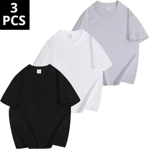3-Pack 248GSM Heavyweight T-Shirt - Combed Cotton Drop Shoulder, Loose Solid Versatile Top
