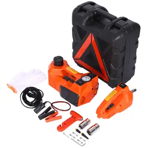 14*14*8.9 Inch Black 5 Ton 12V Electric Car Jack Kit, 10000LBS Lifting Range 6-17.5 Inch Auto Lift Jack with 340NM Impact Wrench LED Light Portable Emergency Tire Change Tool Set for Sedan SUV MPV Truck