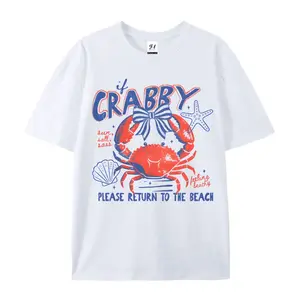 If Crabby Please Return To The Beach Graphic Oversized Cotton T-Shirt, Cute Summer Crab Tee, Comfort Casual Fashion Outfit, Perfect Gift for Beach Lover Her Him Friend, Ideal Birthday Holiday Gift