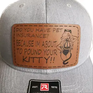 Richardson hat with laser engraved leather patch