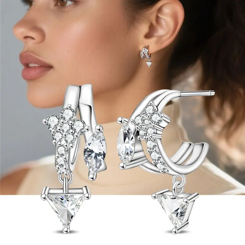 Women's 100% Sterling Silver Double-Hoop Arrow-Form Earrings, Hypoallergenic, Cadmium-Free, 100% Safe for Sensitive Skin, Ideal Christmas Gift, Anniversary Gift