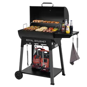 Royal Gourmet CC1831 Barrel Charcoal Grill with Side Shelf & Bottom Shelf, BBQ Heavy Duty Outdoor, 626 Sq. In. Large Cooking Area, Perfect for Backyard, Patio Parties, Camping and Picnics, Black