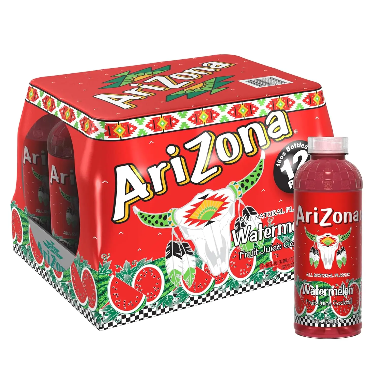 AriZona Watermelon | Fruit Juice Cocktail | 16 Fl Oz (12 Pack)