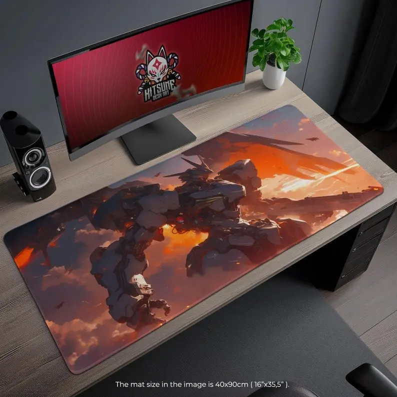 Gundam Mecha Warrior Desk Mat - Epic Battle Gaming Mouse Pad, Anime Gift for Mecha Fans & Gamers