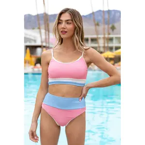 Do Not Disturb Pastel Pink Color Block Bikini Top FINAL SALE