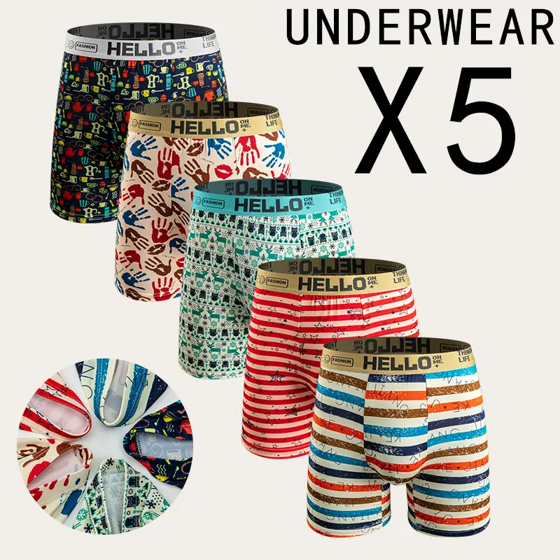 Men's Extended Length Underwear 5-Pack Breathable Soft Boxer Briefs S-3XL All-Day Comfortable Fit Fabric Graphic boxers men's boxers underwear