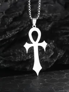 Ancient Egyptian Key Cross Pendant Necklace, Stainless Steel Vintage Pharaoh Guardian Amulet, Unisex Jewelry for Men & Women