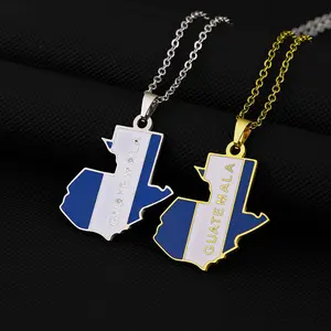 Guatemala map pendant necklace Oil drop vintage necklace Unisex stainless steel pendant accessories