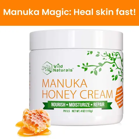 Wild Naturals Manuka Eczema Honey Cream for Soothing & Moisturizing Skin Hydrating Aloe Vera Skincare for Psoriasis Rosacea & Sensitive Skin Non-Greasy Fragrance-Free Daily Moisturizer 4oz Cream - Healing Therapeutic Healthcare