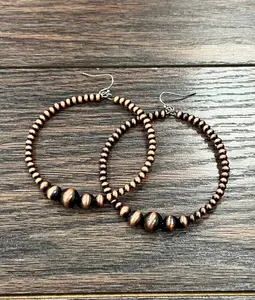 Copper Navajo Bead, 65mm Hoop Earrings