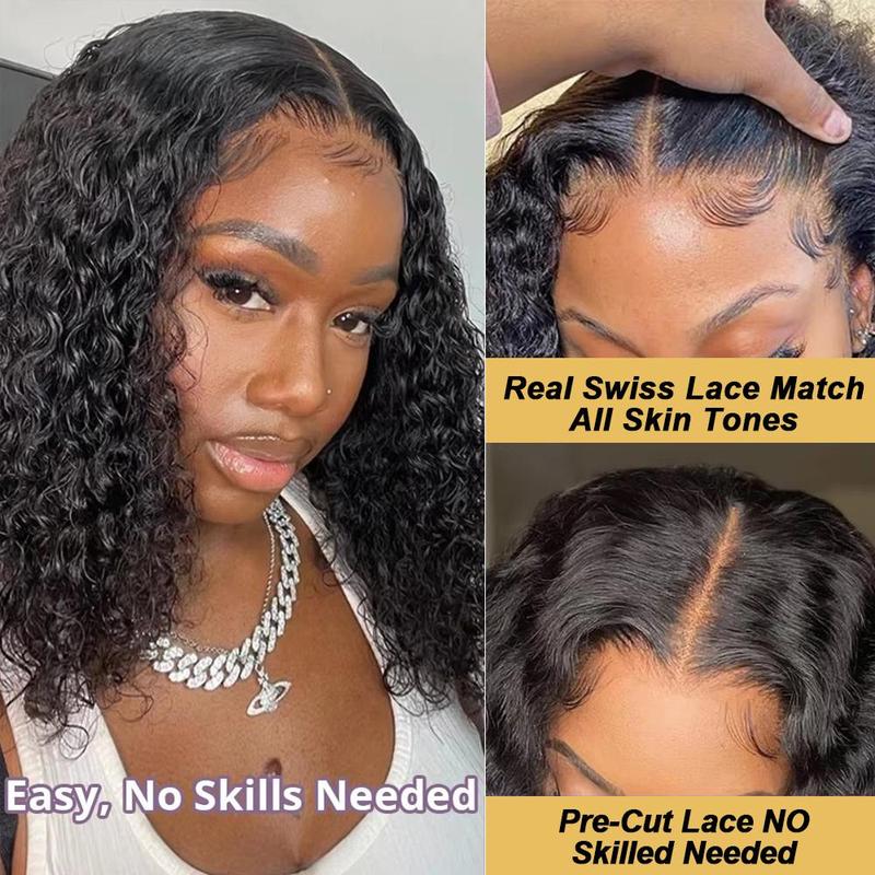 Short Bob Glueless Wigs Ready To Wear Deep Wave Curly Wigs Human Hair Wet and Wave 6x4 HD Lace Closure Wig For Women Pre Plucked 180%