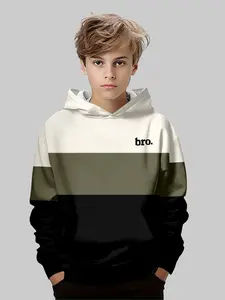 Boys' Fashion Hoodie with King Graphic, Patchwork Design, Long Sleeve Casual Pullover for Fall Winter Outdoor Activities