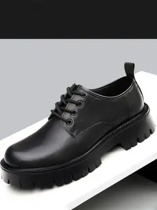 Men's Height Increase 5cm Thick Sole Casual Lace-Up Big Head Shoes, Low Top Workwear Shoes, All Seasons Contemporary Style