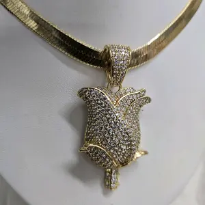 # 0143 Gargantilla 16" with Tulip Pendant Adiamantado Gold Plated 14k High Quality Necklace