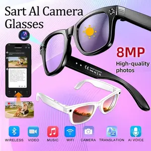 Smart Ai Camera Glasses with 8mp Photochromic Lenses, Button Touch Adjustment, Hands-Free Photography, 160+ Languages, Multifunctional Smart Glasses, Wearable Smart Glasses, Wireless, Bluetooth, Easter Gift