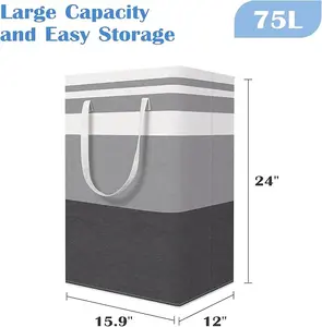 Laundry Basket Freestanding Waterproof Hamper 75L Gradient Grey Collapsible with Easy Carry Handles for Family Dorm Storage