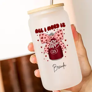 All I Need is Dr Pepper Personalized Frosted Glass Tumbler with Bamboo Lid & Straw Ships Next Day Ideal Valentine's Day Gift for Her Drinkware Cup
