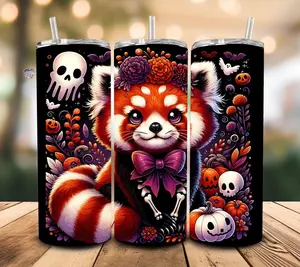 Red Panda Halloween 20oz Skinny Tumbler Spooky Season Pumpkins Floral Tumbler