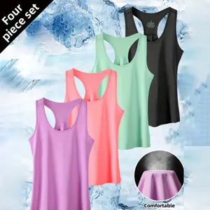 Women's Summer Racerback Tank Tops - 4 Pcs/Pack, Breathable Quick Dry Activewear Sports Bra T-Shirt for Gym Workouts