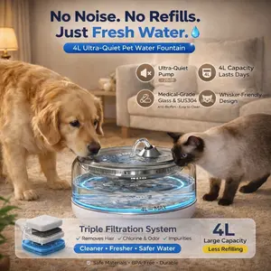 Glass Cat Water Fountain 4L Self Cleaning Stainless Steel Pet Water Dispenser | Ultra Quiet 1 Gallon Triple Filtration for Cats & Dogs, Anti Chin Acne Design