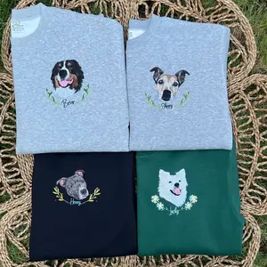 Personalized Dog Face Embroidered Sweatshirt, Custom Dog Memorial Sweater, Gifts for Pet Owners